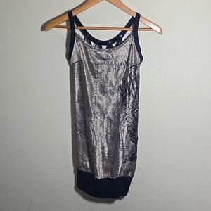 Primevil silver/black tank top w/ laced up back Small